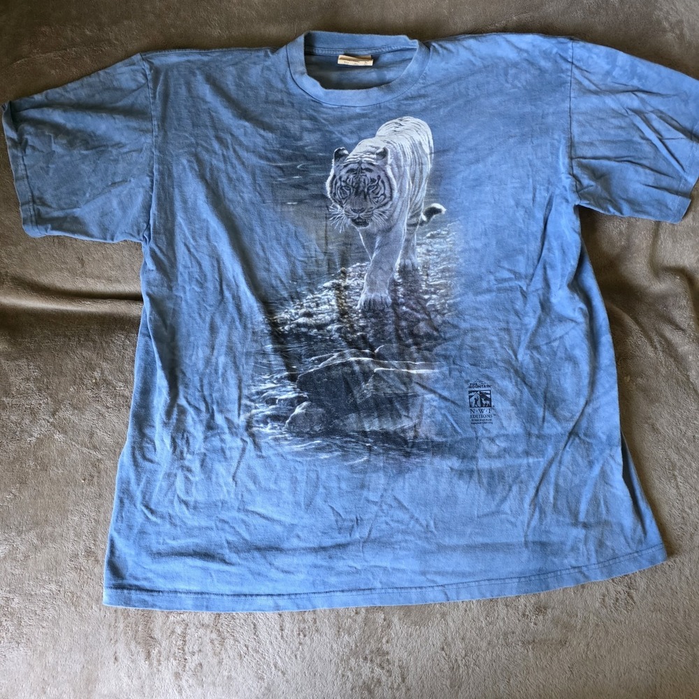 Vintage 1999 The Mountain White Tiger Shirt XL Alan Hunt NWF Nature Graphic Tee